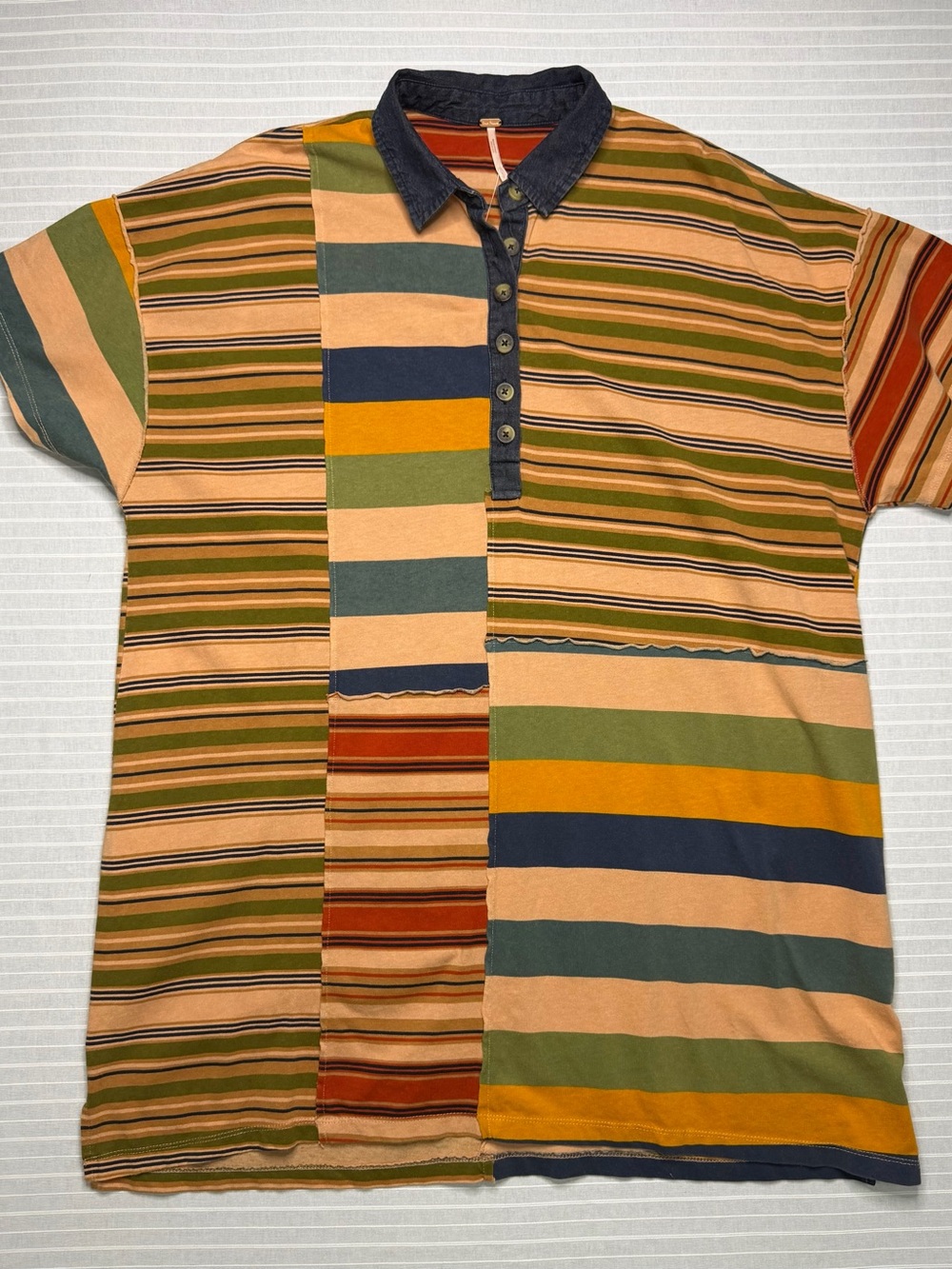 Free People NWT Patchwork Striped Polo Dress Multicolor